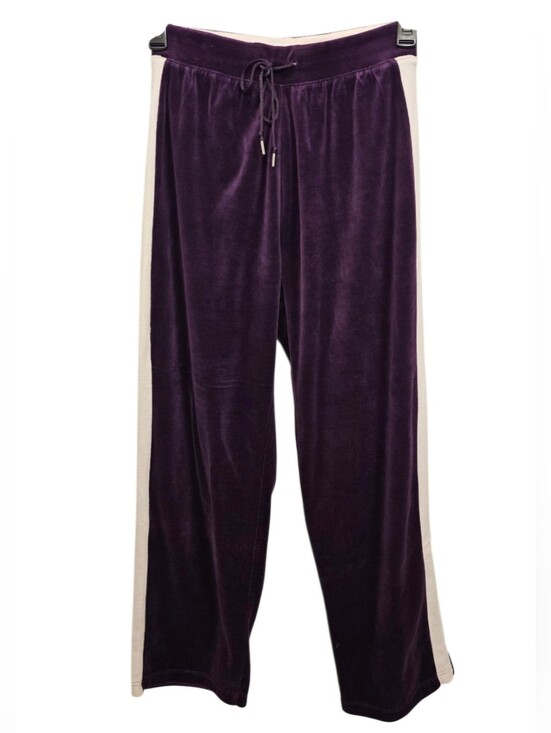 Erika Pants - Erika Purple Velour Track Pants with Cream Side Stripes